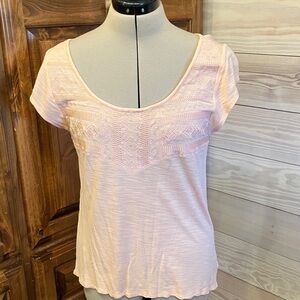 American Eagle Outfitters coral short sleeve top with embroidery